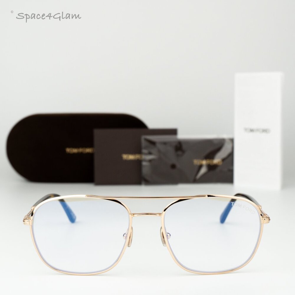 Tom Ford Men Eyeglasses Rose Gold Blue Light Block Round FT5830 028 BRAND NEW
